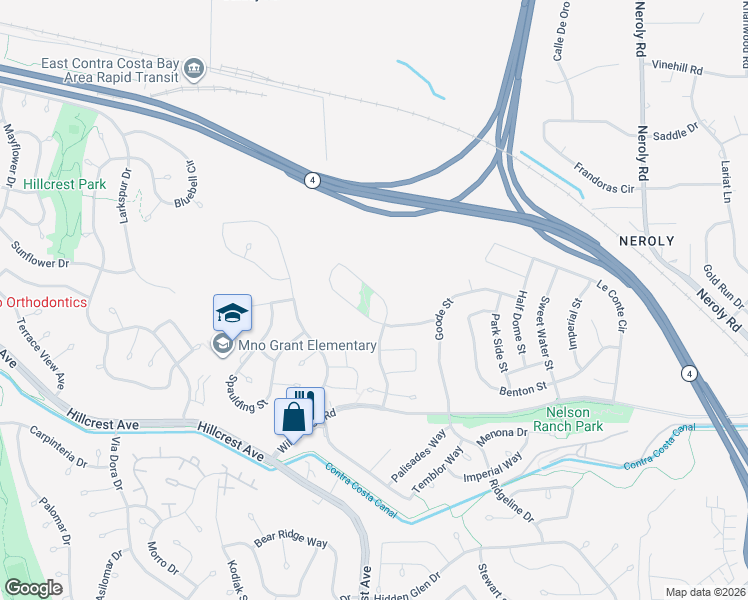 map of restaurants, bars, coffee shops, grocery stores, and more near 4040 Meadow Lake Street in Antioch
