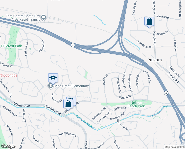 map of restaurants, bars, coffee shops, grocery stores, and more near 4049 Meadow Lake Street in Antioch
