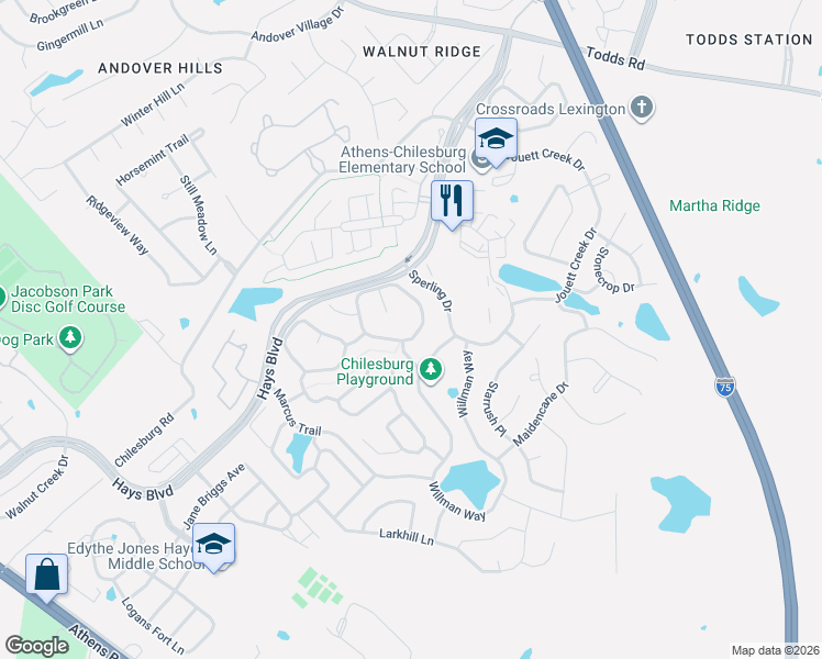 map of restaurants, bars, coffee shops, grocery stores, and more near 4433 Turtle Creek Way in Lexington
