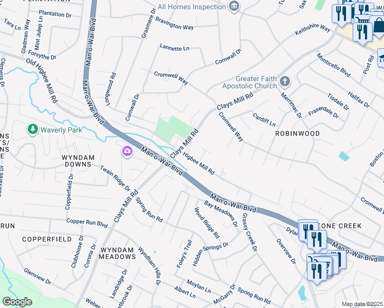 map of restaurants, bars, coffee shops, grocery stores, and more near 1315 Higbee Mill Rd in Lexington