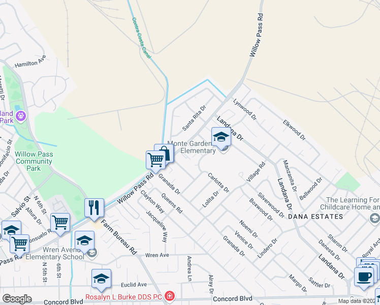 map of restaurants, bars, coffee shops, grocery stores, and more near 1923 Carlotta Drive in Concord
