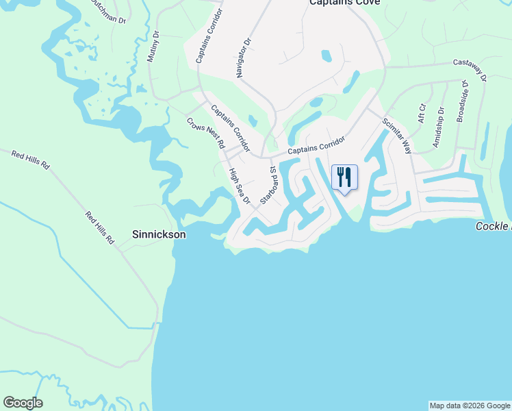 map of restaurants, bars, coffee shops, grocery stores, and more near 3329 Starboard Street in Greenbackville