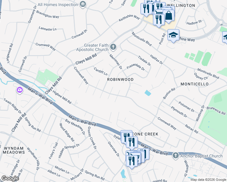 map of restaurants, bars, coffee shops, grocery stores, and more near 3490 Twillingate Court in Lexington