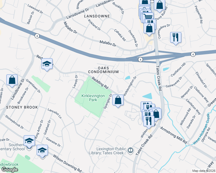 map of restaurants, bars, coffee shops, grocery stores, and more near 396 Redding Road in Lexington