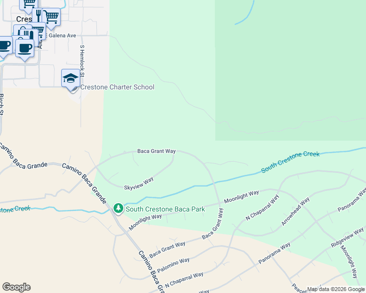map of restaurants, bars, coffee shops, grocery stores, and more near 6 Baca Grant Way in Crestone