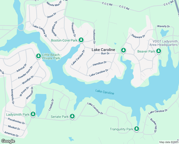 map of restaurants, bars, coffee shops, grocery stores, and more near 677 Lake Caroline Dr in Caroline
