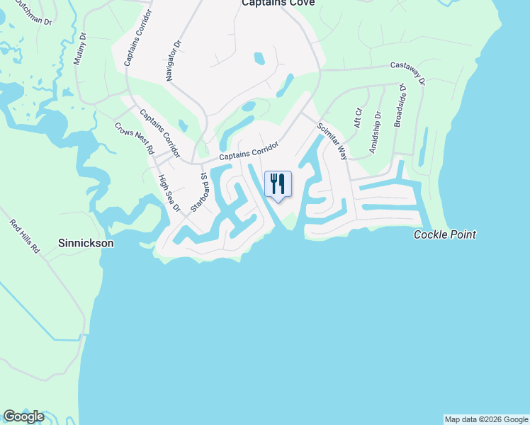 map of restaurants, bars, coffee shops, grocery stores, and more near 3399 Dock Ct in Accomack