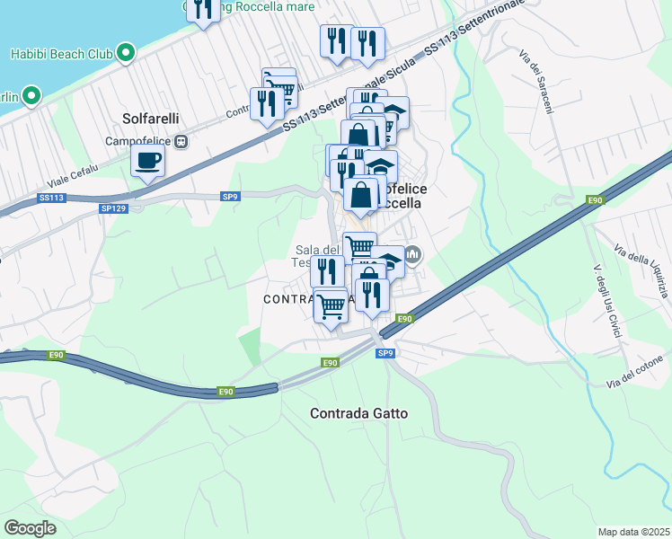 map of restaurants, bars, coffee shops, grocery stores, and more near 8 Via Danimarca in Campofelice di Roccella