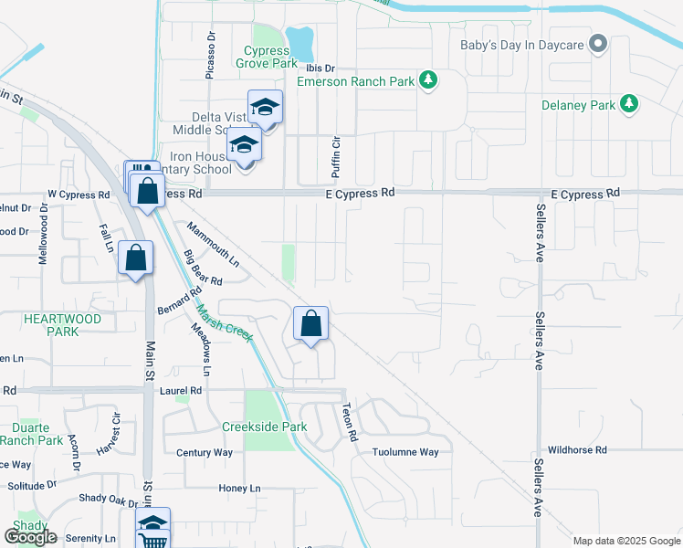 map of restaurants, bars, coffee shops, grocery stores, and more near 1113 Donatello Way in Oakley