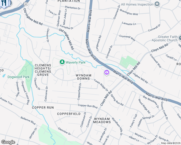 map of restaurants, bars, coffee shops, grocery stores, and more near 4229 Kensington Garden Court in Lexington