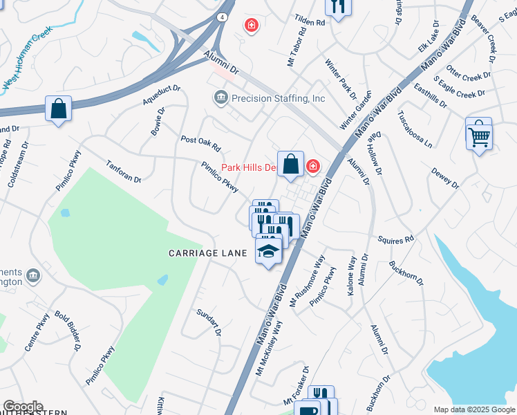 map of restaurants, bars, coffee shops, grocery stores, and more near 3161 High Ridge Dr in Lexington