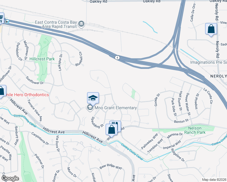 map of restaurants, bars, coffee shops, grocery stores, and more near 4054 Folsom Drive in Antioch