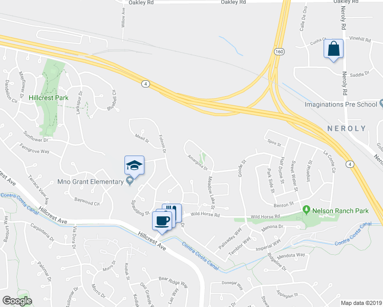 map of restaurants, bars, coffee shops, grocery stores, and more near 4137 Amargosa Drive in Antioch