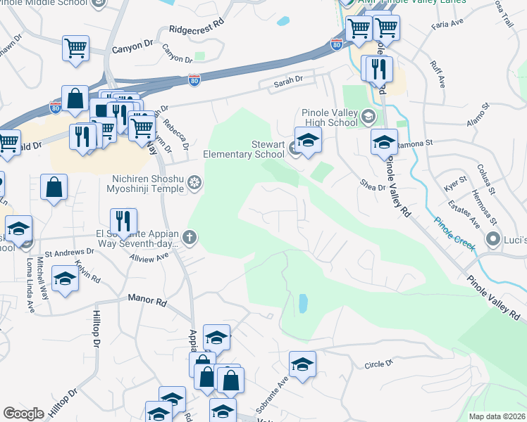 map of restaurants, bars, coffee shops, grocery stores, and more near 242 North Rancho Place in El Sobrante