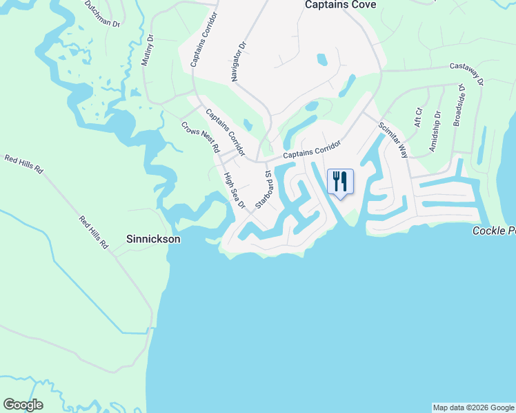 map of restaurants, bars, coffee shops, grocery stores, and more near 3329 Starboard Street in Greenbackville