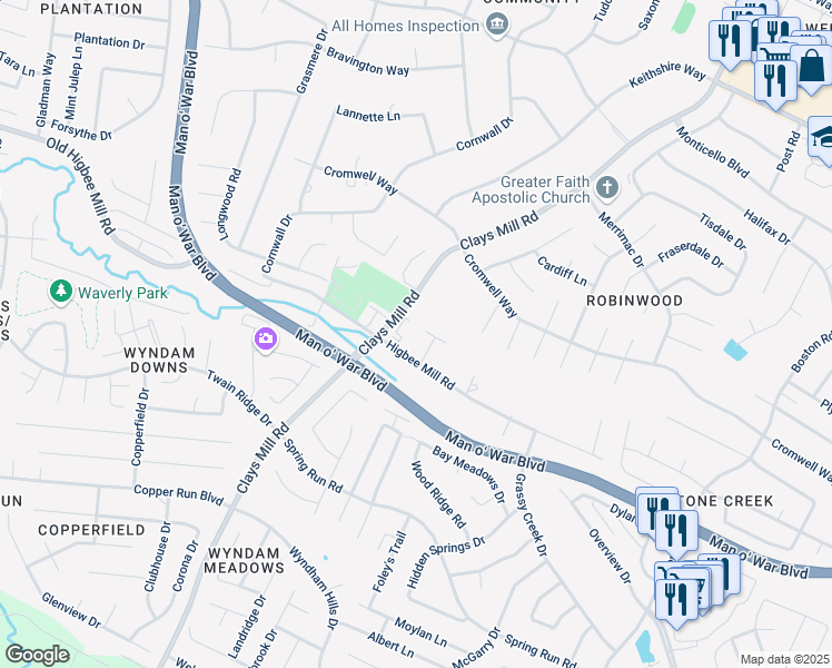 map of restaurants, bars, coffee shops, grocery stores, and more near 1315 Higbee Mill Road in Lexington