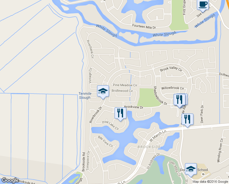 map of restaurants, bars, coffee shops, grocery stores, and more near 3936 Bridlewood Circle in Stockton