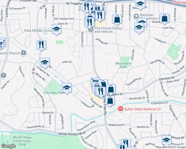 map of restaurants, bars, coffee shops, grocery stores, and more near 5 Terranova Drive in Antioch