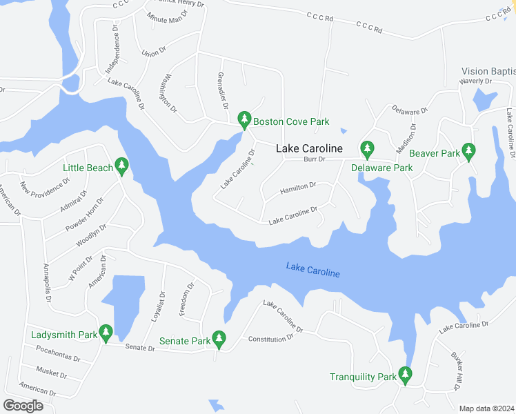 map of restaurants, bars, coffee shops, grocery stores, and more near 103 Yorktown Drive in Ruther Glen