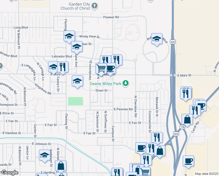 map of restaurants, bars, coffee shops, grocery stores, and more near 1927 Sloan Street in Garden City