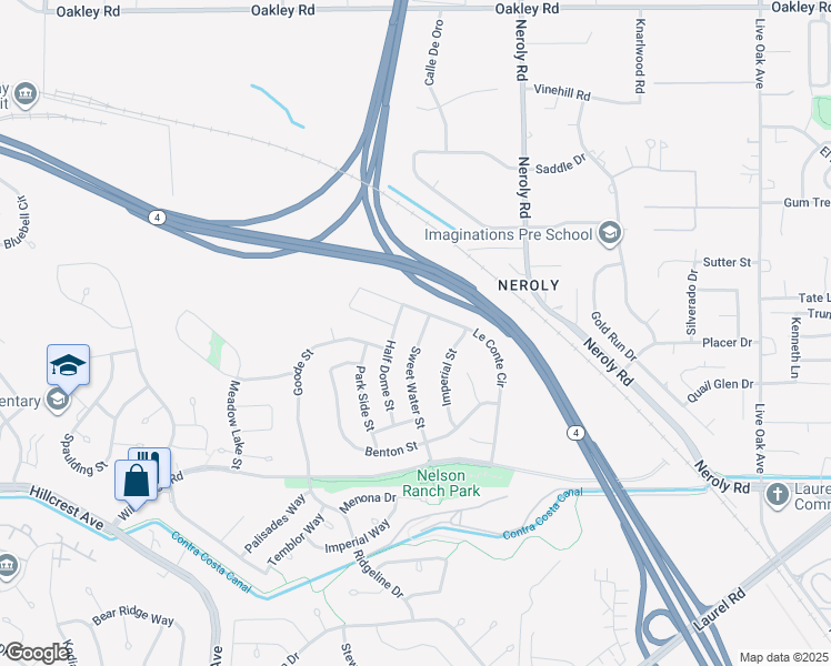 map of restaurants, bars, coffee shops, grocery stores, and more near 4492 Sweet Water Street in Antioch