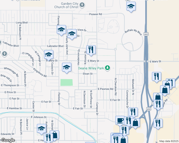 map of restaurants, bars, coffee shops, grocery stores, and more near 1927 Sloan St in Garden City