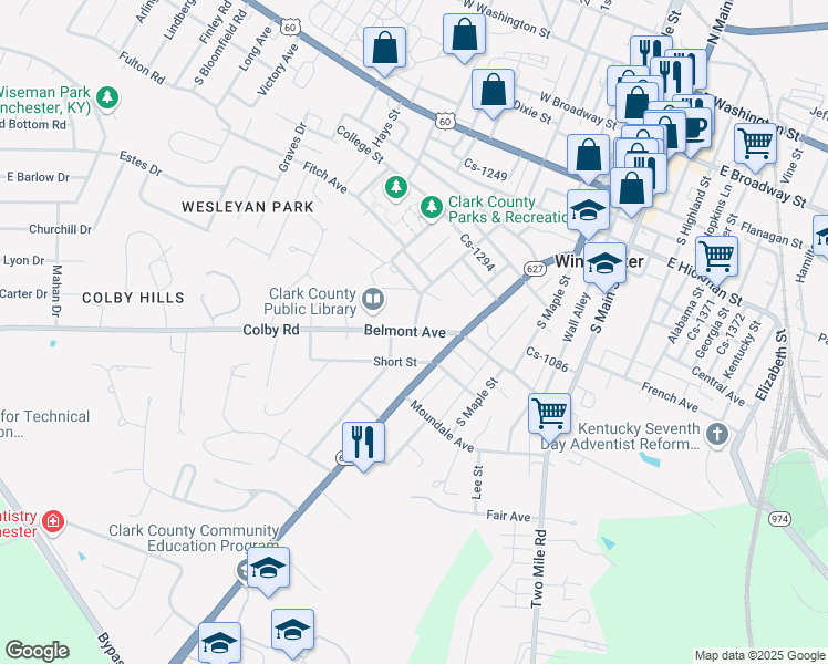 map of restaurants, bars, coffee shops, grocery stores, and more near 7 Hood Avenue in Winchester