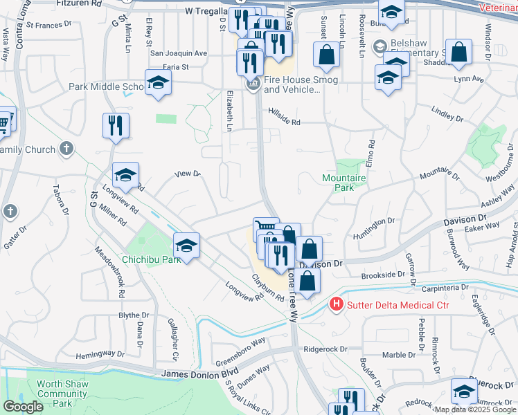 map of restaurants, bars, coffee shops, grocery stores, and more near 5 Terranova Drive in Antioch
