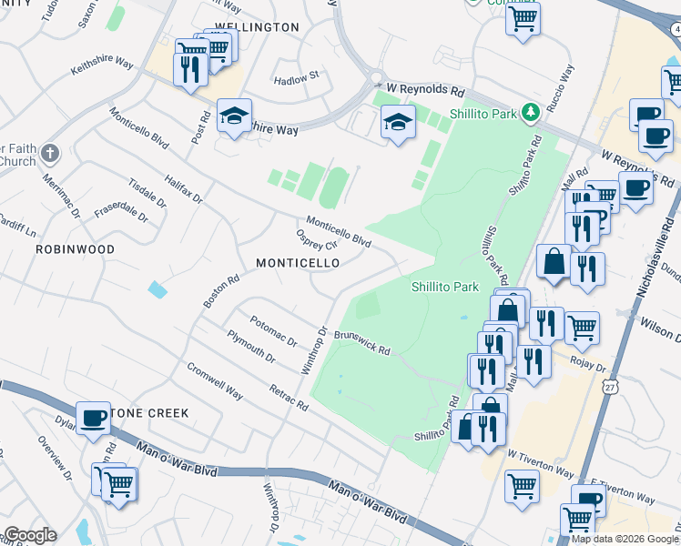 map of restaurants, bars, coffee shops, grocery stores, and more near 3427 Winthrop Drive in Lexington
