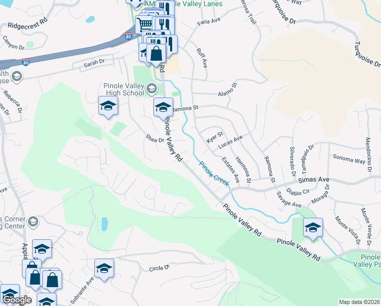 map of restaurants, bars, coffee shops, grocery stores, and more near 2316 Julia Court in Pinole