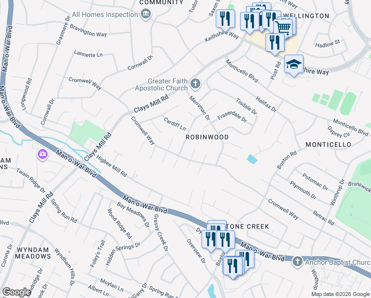 map of restaurants, bars, coffee shops, grocery stores, and more near 3490 Twillingate Court in Lexington