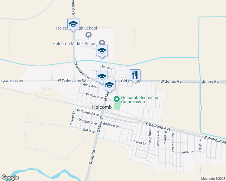 map of restaurants, bars, coffee shops, grocery stores, and more near 305 Wiley Street in Holcomb