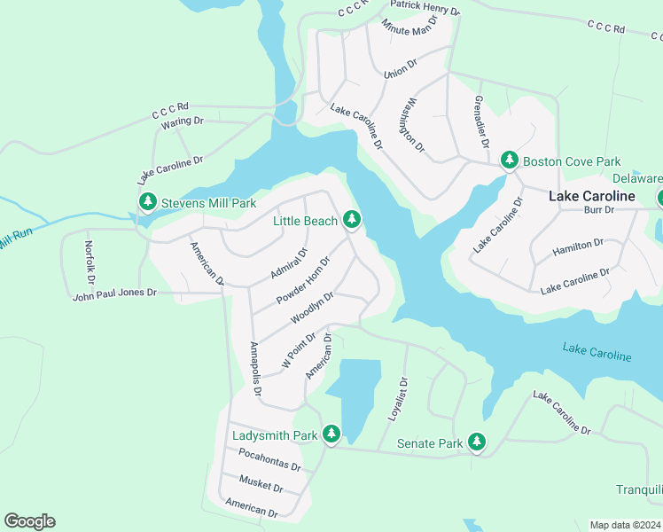 map of restaurants, bars, coffee shops, grocery stores, and more near 305 Powder Horn Drive in Ruther Glen