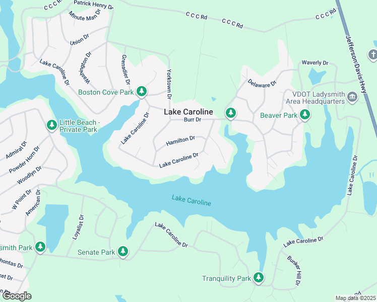 map of restaurants, bars, coffee shops, grocery stores, and more near 697 Lake Caroline Drive in Ruther Glen