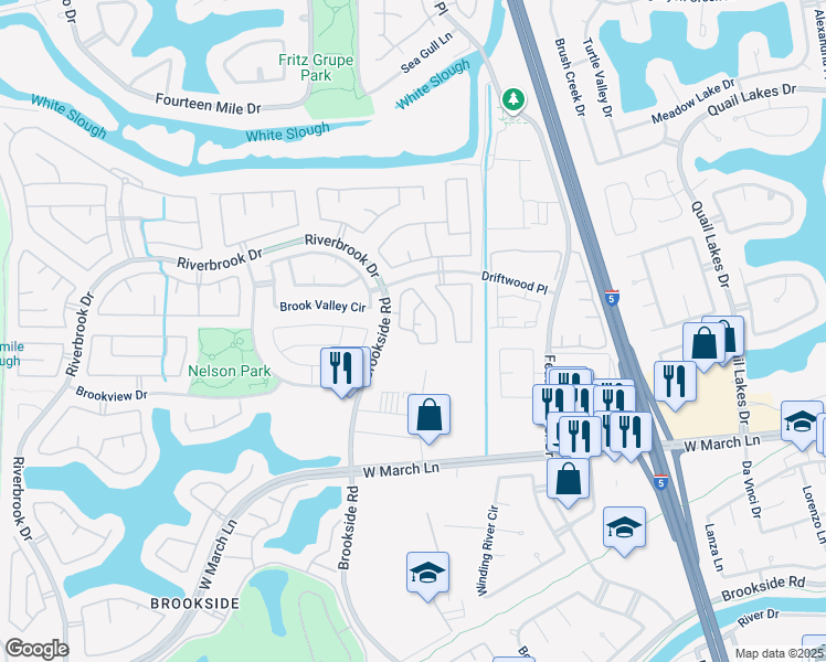 map of restaurants, bars, coffee shops, grocery stores, and more near 3233 Whispering Creek Circle in Stockton