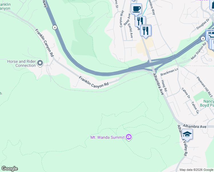map of restaurants, bars, coffee shops, grocery stores, and more near 1451 Franklin Canyon Road in Martinez