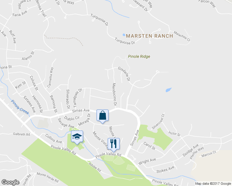 map of restaurants, bars, coffee shops, grocery stores, and more near 2673 Mendocino Drive in Pinole