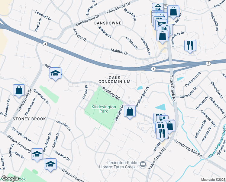 map of restaurants, bars, coffee shops, grocery stores, and more near 396 Redding Road in Lexington
