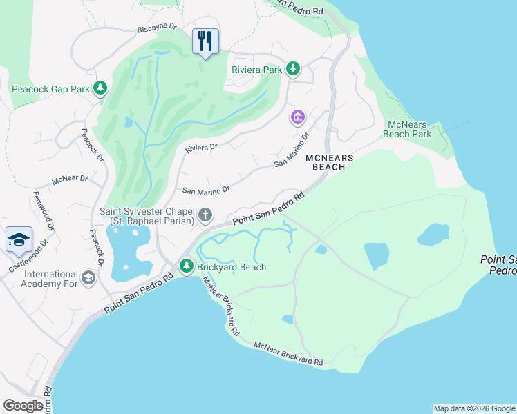 map of restaurants, bars, coffee shops, grocery stores, and more near 53 Heritage Drive in San Rafael