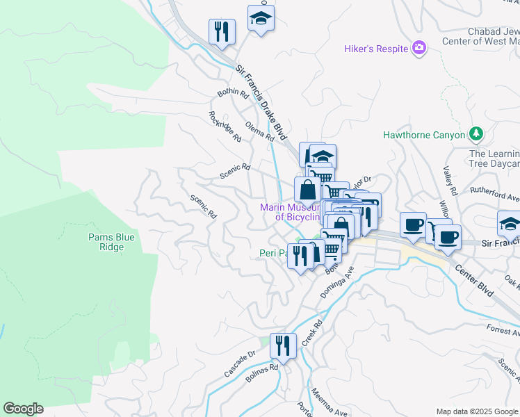 map of restaurants, bars, coffee shops, grocery stores, and more near 136 Manor Road in Fairfax