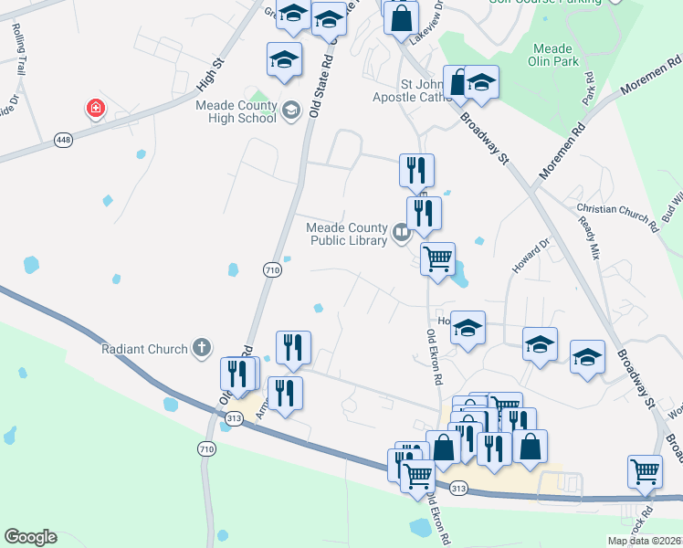 map of restaurants, bars, coffee shops, grocery stores, and more near 366-3638 Maple Grove Road in Brandenburg