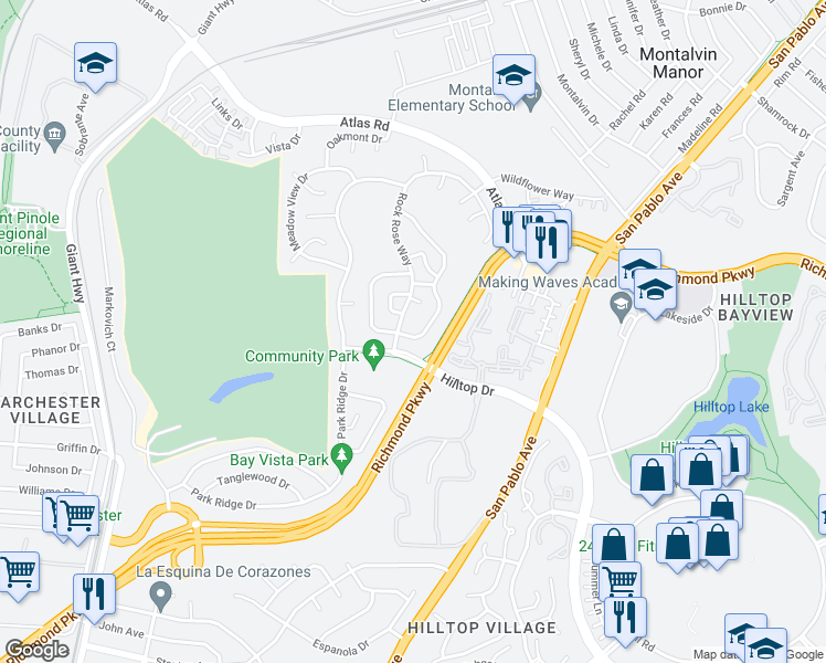 map of restaurants, bars, coffee shops, grocery stores, and more near 3905 Selmi Grove in Richmond