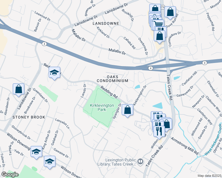 map of restaurants, bars, coffee shops, grocery stores, and more near 395 Redding Road in Lexington