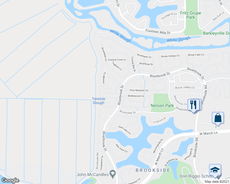 map of restaurants, bars, coffee shops, grocery stores, and more near 5526 Vintage Circle in Stockton