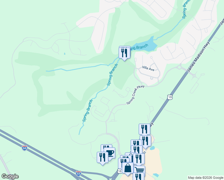 map of restaurants, bars, coffee shops, grocery stores, and more near 204 Timber Ridge Lane in Zion Crossroads