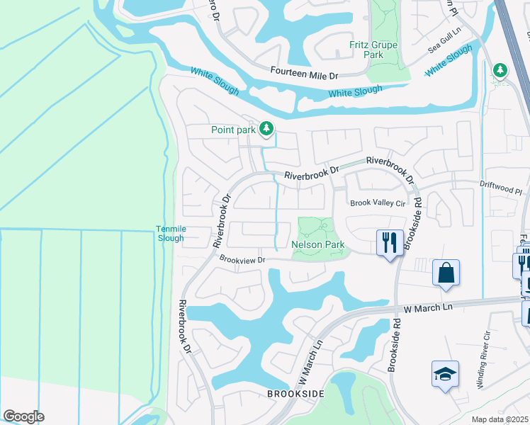 map of restaurants, bars, coffee shops, grocery stores, and more near 6416 Pine Meadow Circle in Stockton
