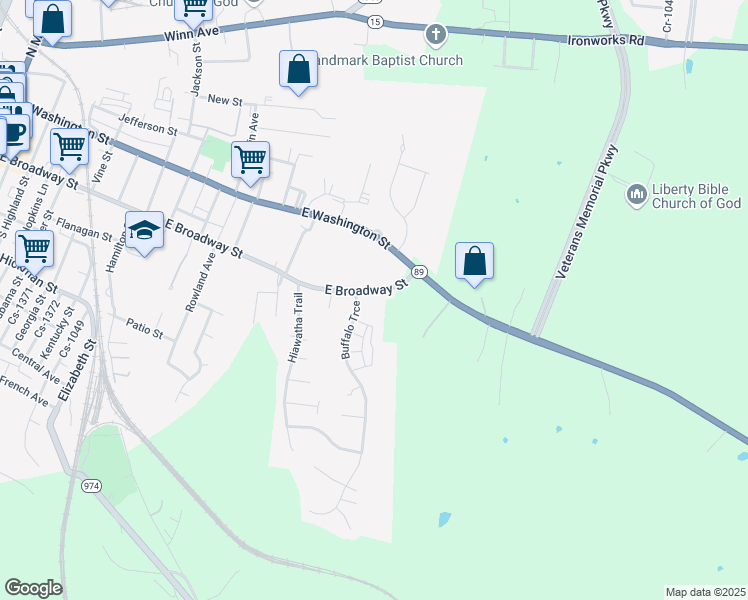 map of restaurants, bars, coffee shops, grocery stores, and more near 102 Buffalo Trace in Winchester