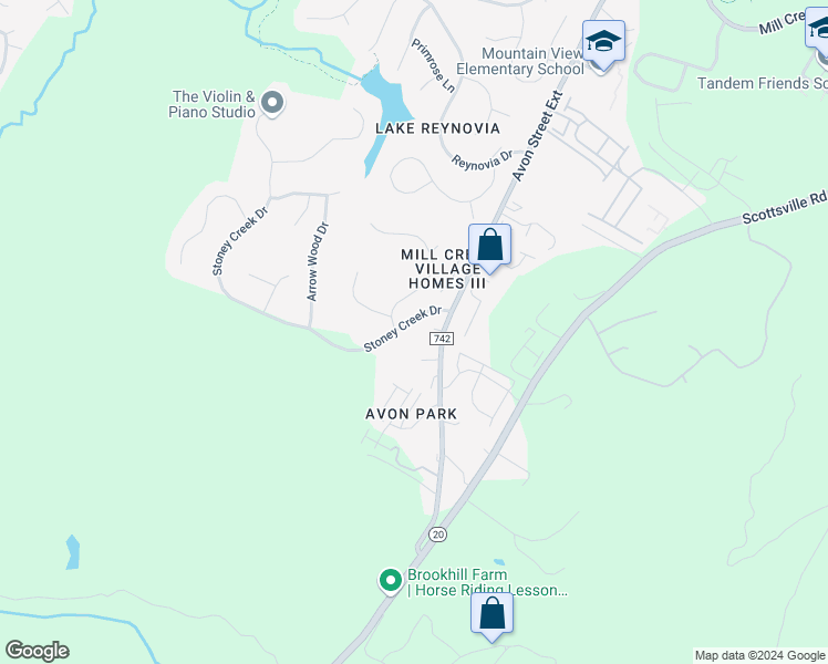 map of restaurants, bars, coffee shops, grocery stores, and more near 1782 Stoney Creek Drive in Charlottesville