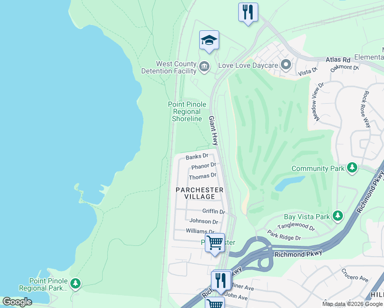 map of restaurants, bars, coffee shops, grocery stores, and more near 609 Banks Drive in Richmond