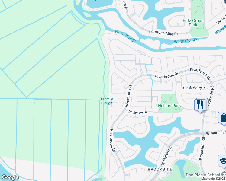 map of restaurants, bars, coffee shops, grocery stores, and more near 4354 Legacy Court in Stockton